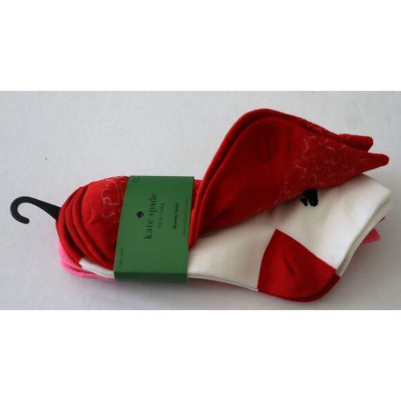 Kate Spade Women's Sz 4-10 Red Pink White Solid Hearts 3 Pair Quarter Socks - Picture 5 of 8